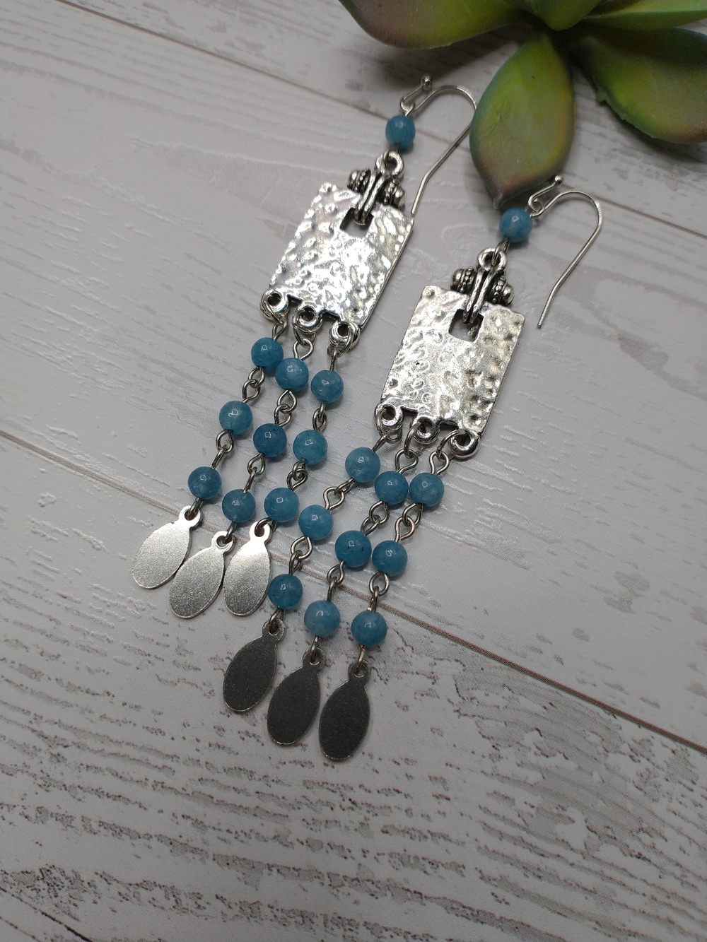 New Hand Crafted Bali Style Long Gemstone Beaded Earrings